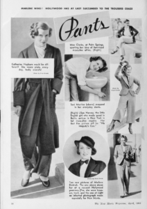 Katherine Hepburn and others in pants in The New Movie Magazine, April 1928.