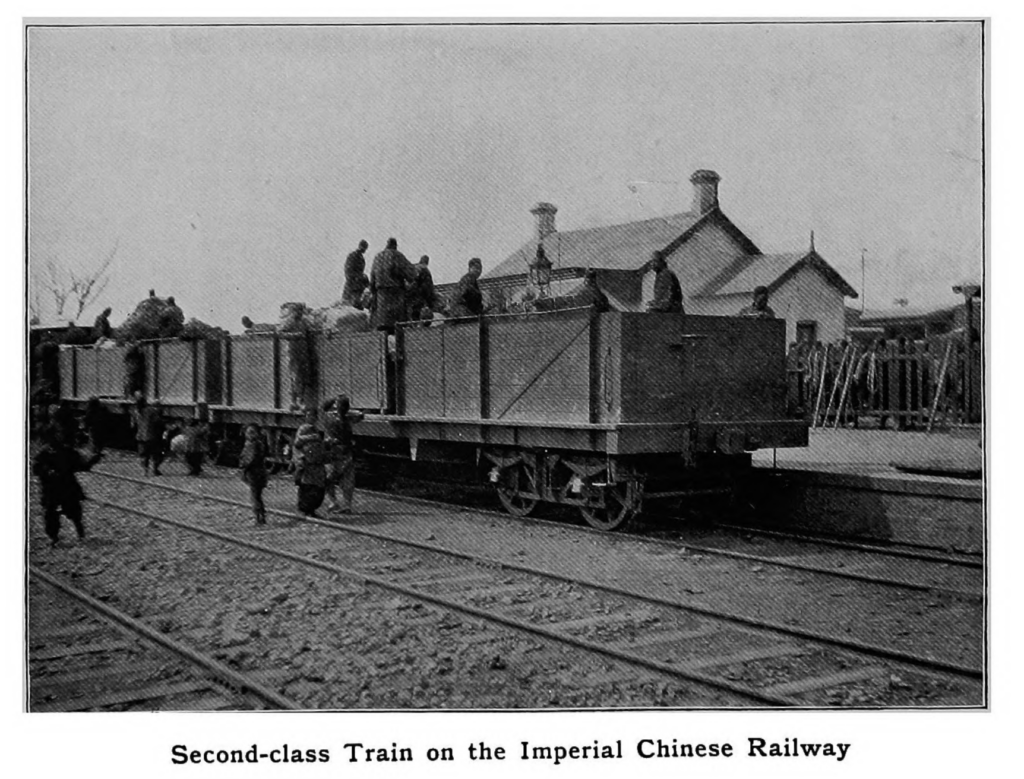 black and white photograph titled "Second-class Train on the Imperial Chinese Railway"