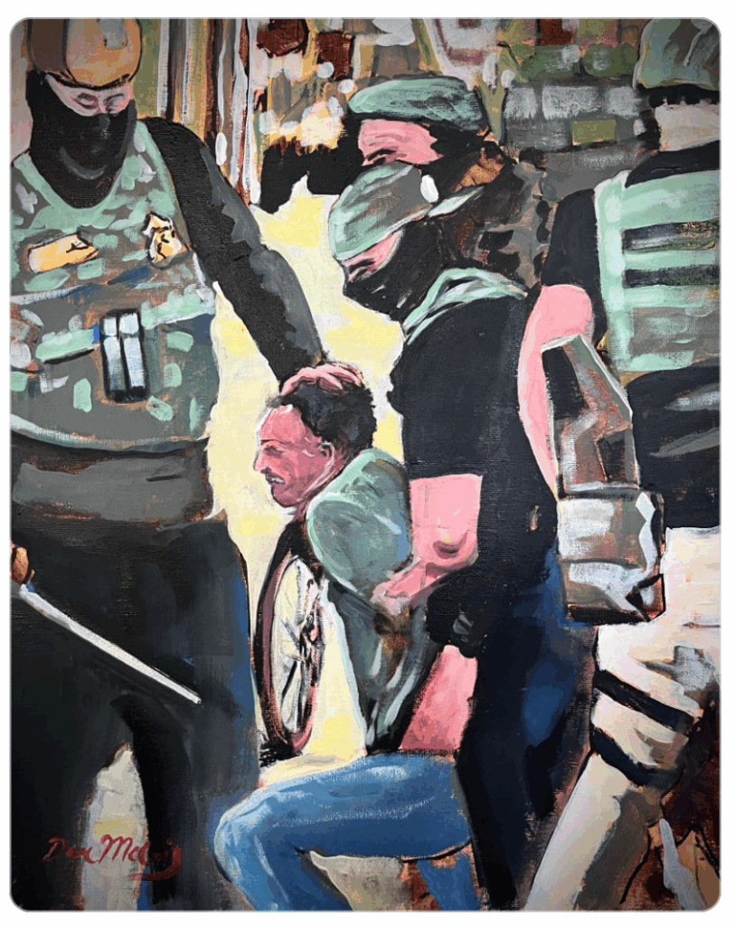 Dan's Art description: "Immigrant father of three Marines, Narciso Barranco is violently detained, injured by federal agents, son says"