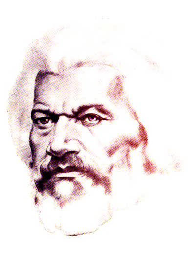 portrait of Frederick Douglass as an older man: white hair, full beard, determined eyes