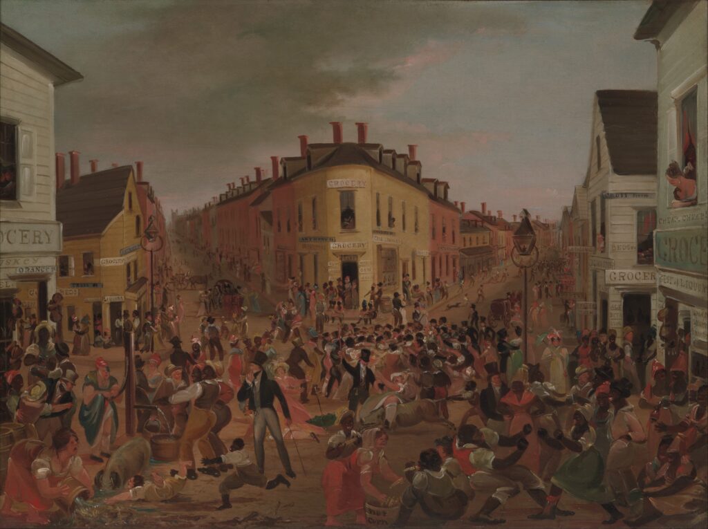 1827 painting of The Five Points: very crowded streets